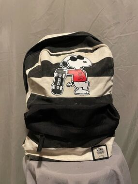 Vans Black and Cream Peanuts Patch Backpack